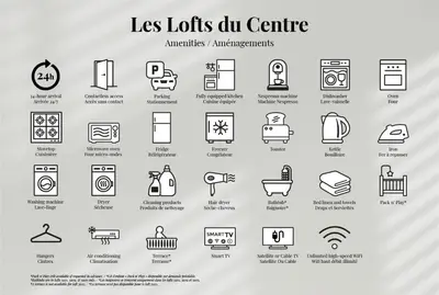 a set of line icons on a theme of lessoths clutter centre at Les Lofts du Centre by Simplissimmo in Montréal