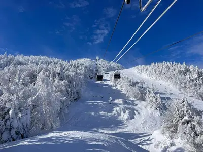 a ski slope with snow covered trees and a ski lift at O'Berge du Village C304 - Bord de l'eau in Magog-Orford