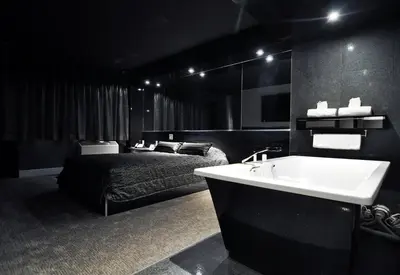 a bedroom with a bed and a tub and a sink at Complexe Hotelier Le 55 in Bécancour