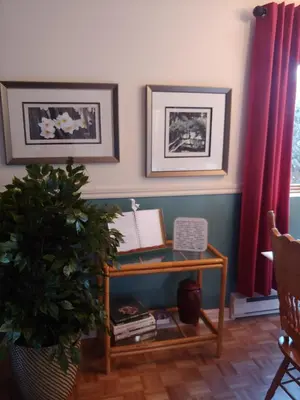 a room with a table and a potted plant at 3 Bedrooms 3 beds near metro -2 Parking Free in Montréal