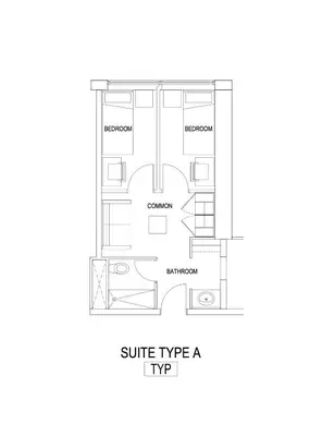a floor plan of a studio apartment at Campus1 MTL Student Residence Downtown Montreal in Montréal