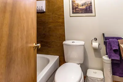 a bathroom with a toilet and a tub and a sink at Domaine de La Giroux-ette in La Patrie