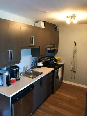 a kitchen with a sink and a stove top oven at Luxurious Apartment in Brossard with Terrace in Brossard