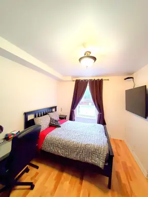 a bedroom with a bed and a television in it at Maison Montplaisir in Montréal