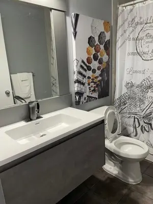 a bathroom with a sink and a toilet at Motel Valois YL inc in Acton Vale