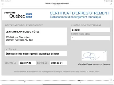 a screenshot of the credentials page of a credential department webpage at Le Champlain Condo-Hôtel in Bromont