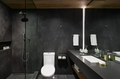 a bathroom with a toilet and a sink and a shower at Hôtel de l'ITHQ in Montréal