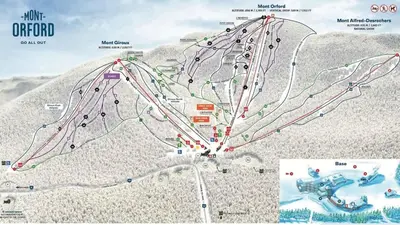 a map of a mountain with many train tracks at Aux Berges du Pont Suspendu / Grand Lac Brompton in Saint Denis de Brompton
